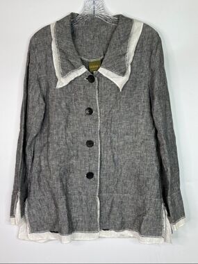 Maralyce Ferree Cotton Blend Gray Button Up Shirt Size Medium